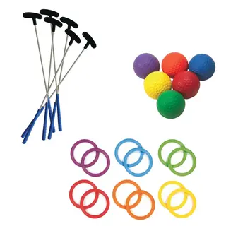 Minigolfpakke for barn 6 golfkøller | 6 baller | 12 hull
