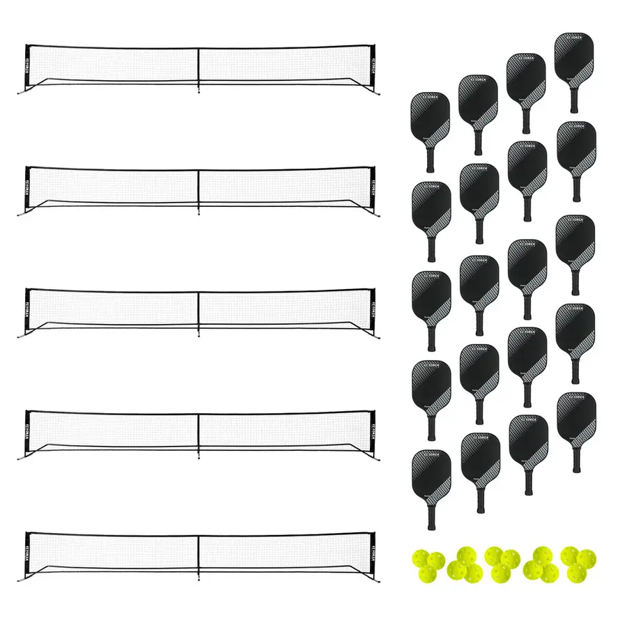 Pickleballracket Skolesett Pakke | 5 nett | 20 racketer | 15 baller 
