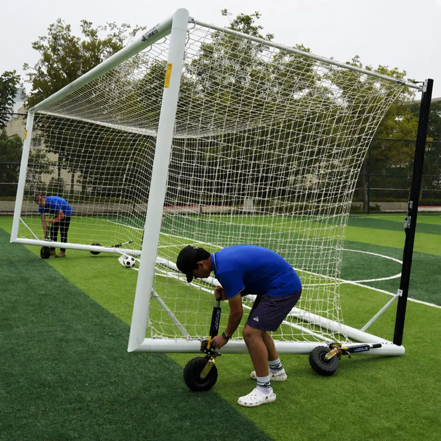 Fotballmål 11'er med hjul 360 grader 7,32x2,44 m | Hvitt | Oval profil 