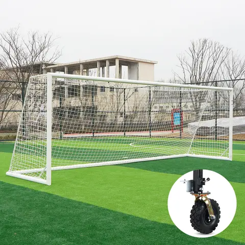 Fotballmål 7' er med hjul 360 grader 5x2 m | Hvitt | Oval profil