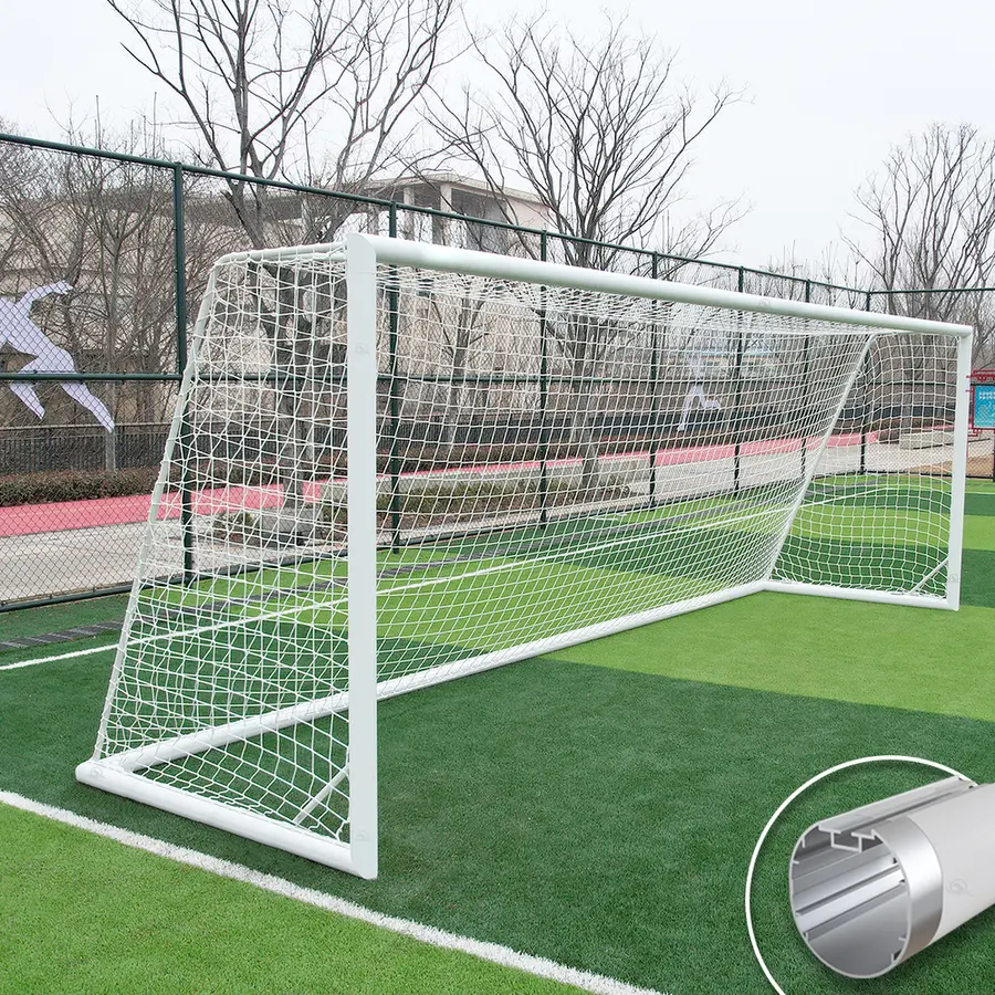 Fotballmål 7' er med hjul 360 grader 5x2 m | Hvitt | Oval profil 