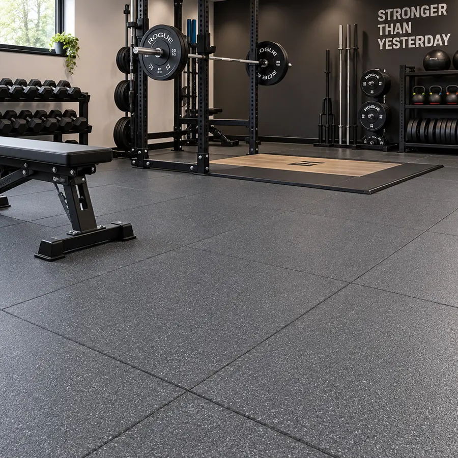Treningsgulv - 15 mm 100 x 100 cm gummifliser til gymgulv 