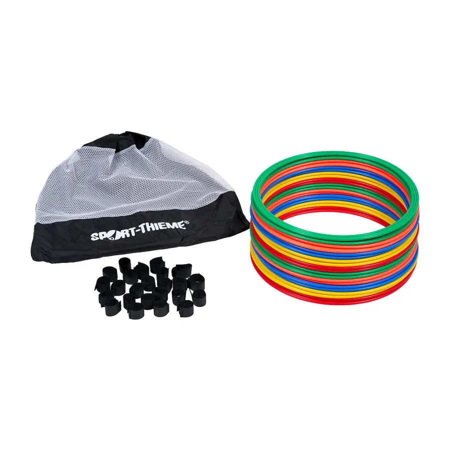 Koordinasjonsringer 38 cm | 20 stk. Treningsringer med koblinger og bag 