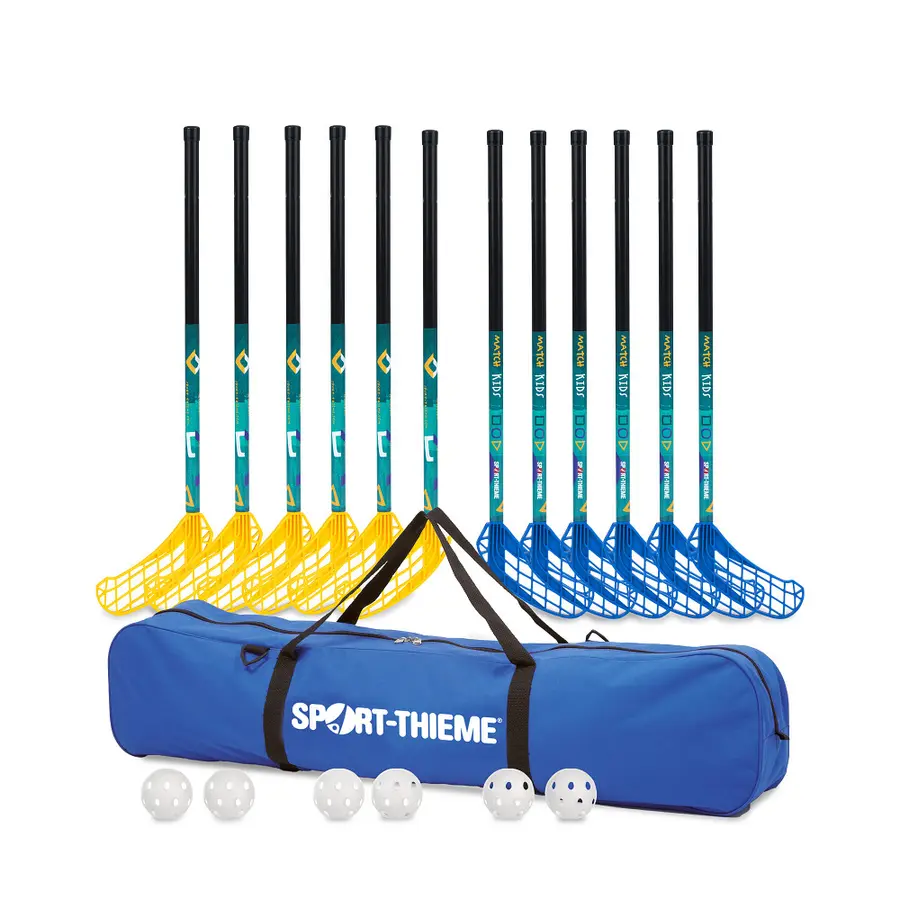 Innebandysett Match Kids 70 cm 12 innebandykøller | 6 baller | 1 bag 