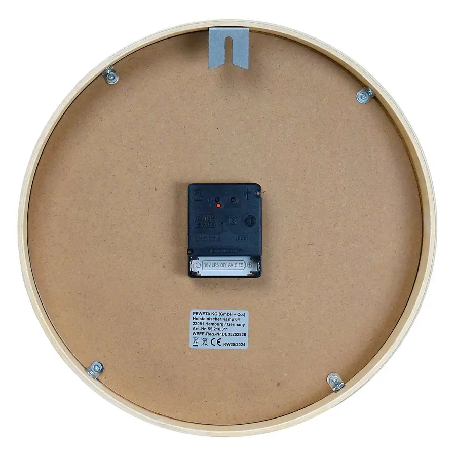 Peweta veggklokke 30 cm Innendørs| Batteridrevet | Arabiske tall 