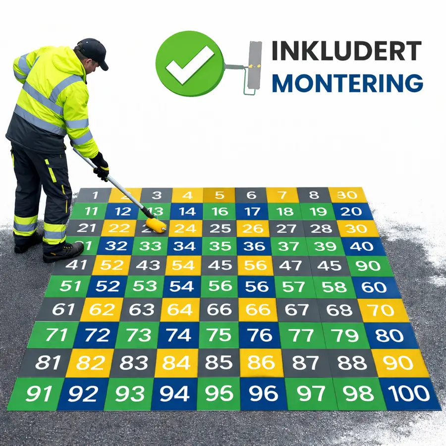 Asfaltmaling Nummertavle med montering Størrelse 3 x 3 meter 