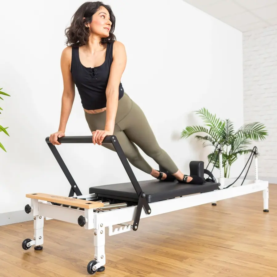 Pilates Reformer R8 Pro hvit Pilatesbenk for hjemmetrening 
