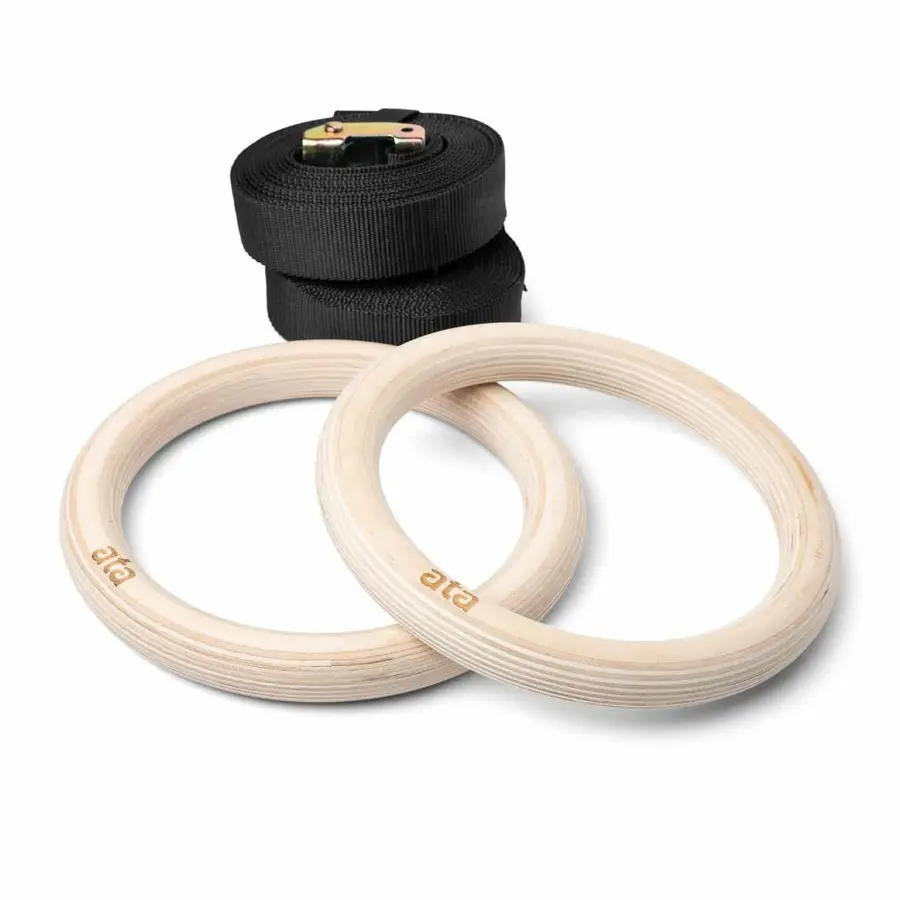 Turnringer ata Wooden Gym Rings 28 cm Med stropper | CrossFit 