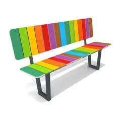 Parkbenk med rygg 1,62 meter Benk i stål og fargerik HDPE