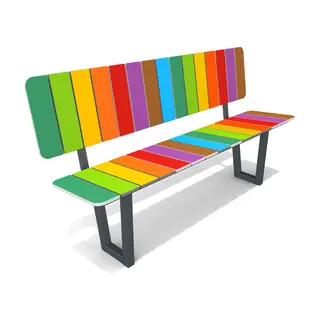 Parkbenk med rygg 1,62 meter Benk i stål og fargerik HDPE