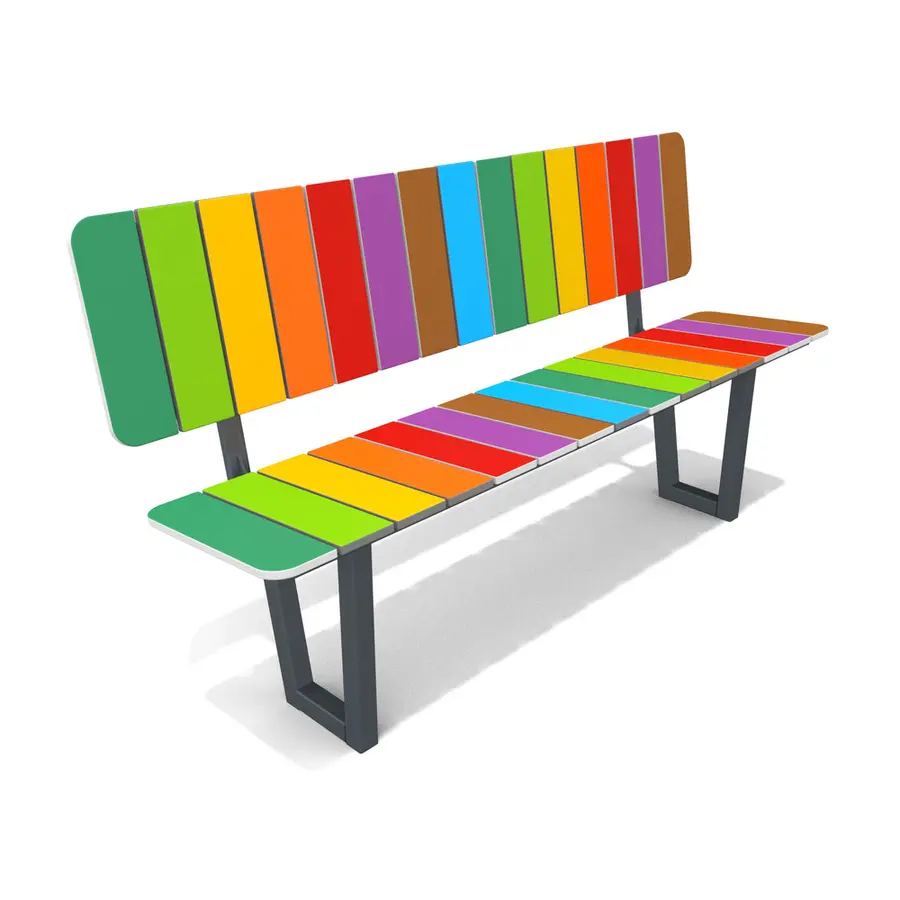 Parkbenk med rygg 1,62 meter Benk i stål og fargerik HDPE 
