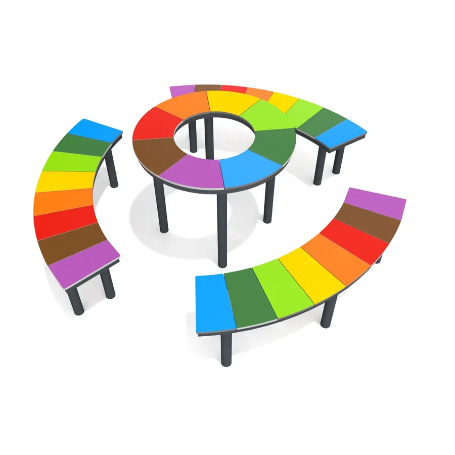 Parkbord Regnbue rundt Bord i stål og fargerik HDPE 