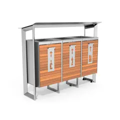 Avfallsbeholder i stål og treverk Kildesortering | 3 x 45 liter