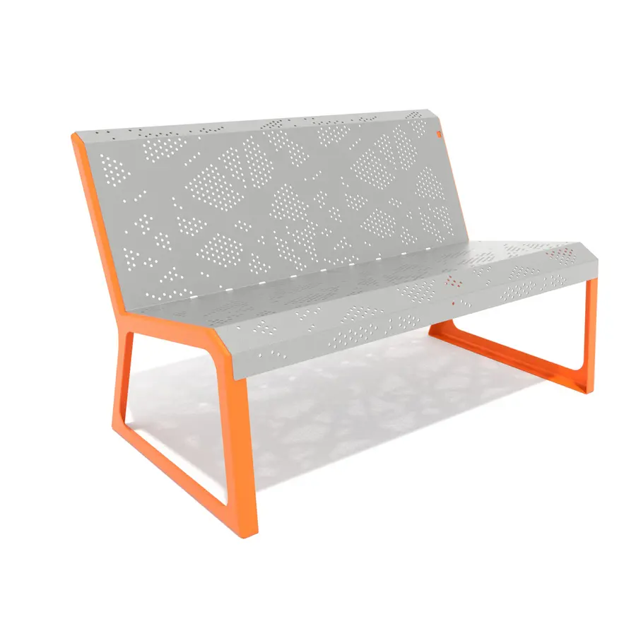 Parkbenk med rygg i perforert metall Til skoler, parker og lekeplasser 