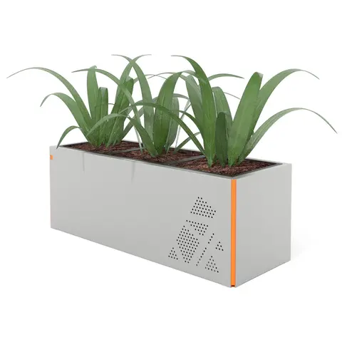 Blomsterkasse i perforert metall 124 cm Til offentlige uteområder