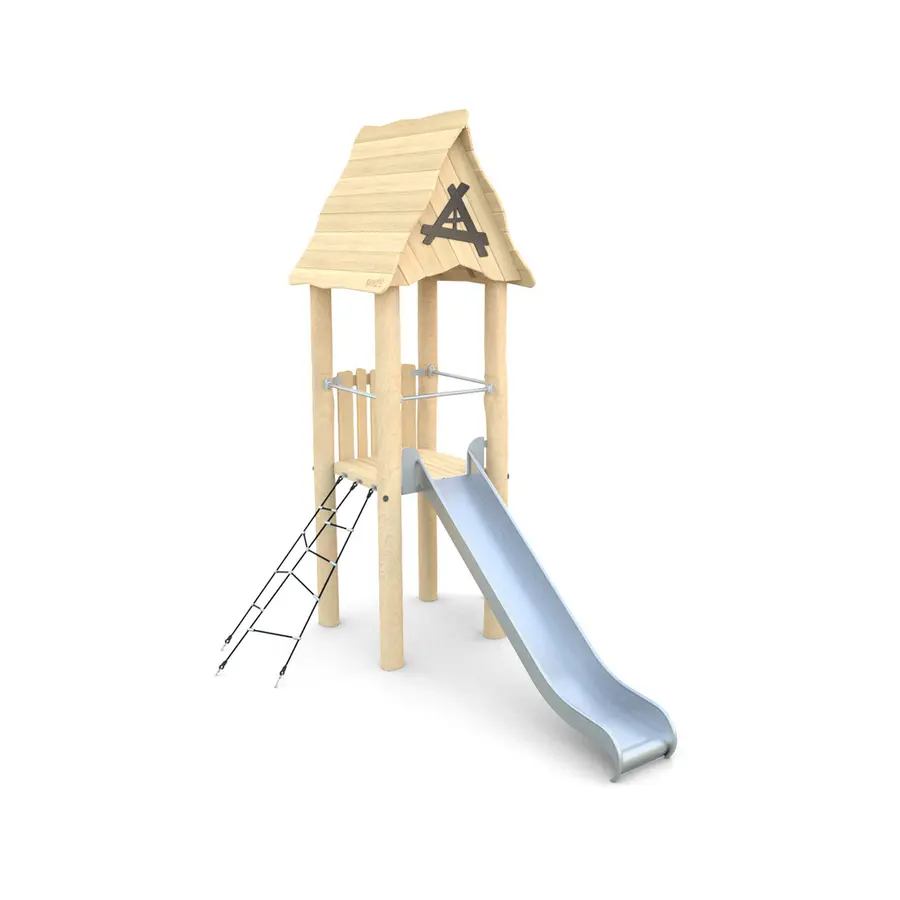 Lekehus med sklie og klatrenett Robinia Til barnehager og lekeplasser 