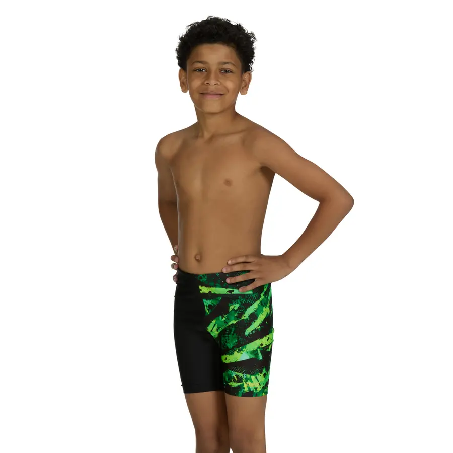 Greengame Mid Jammer Badebukse jr 128cm Zoggs | Svart/Grønn/Gul | Ecolast 
