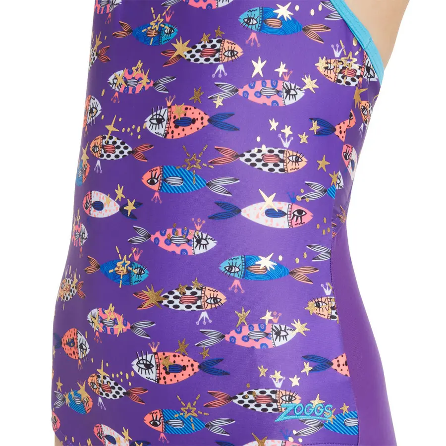 Fishes Sprintback Badedrakt jr 116cm Zoggs | Lilla/Flerfarget | Ecolast 