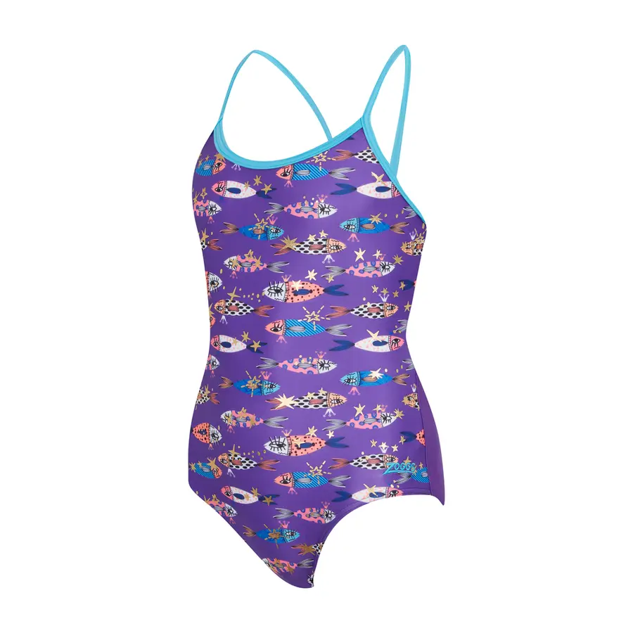 Fishes Sprintback Badedrakt jr 116cm Zoggs | Lilla/Flerfarget | Ecolast 