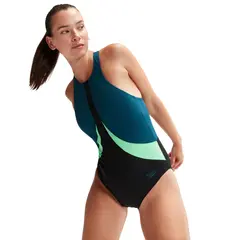 Colourblock Highneck Badedrakt 36 Speedo | Svart/Gr&#248;nn | Endurance+ MAX