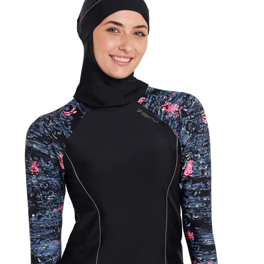 Dusk Modesty Suit Side Cut Burkini 42 Zoggs |  Svart/Flerfarget | Elastomax 