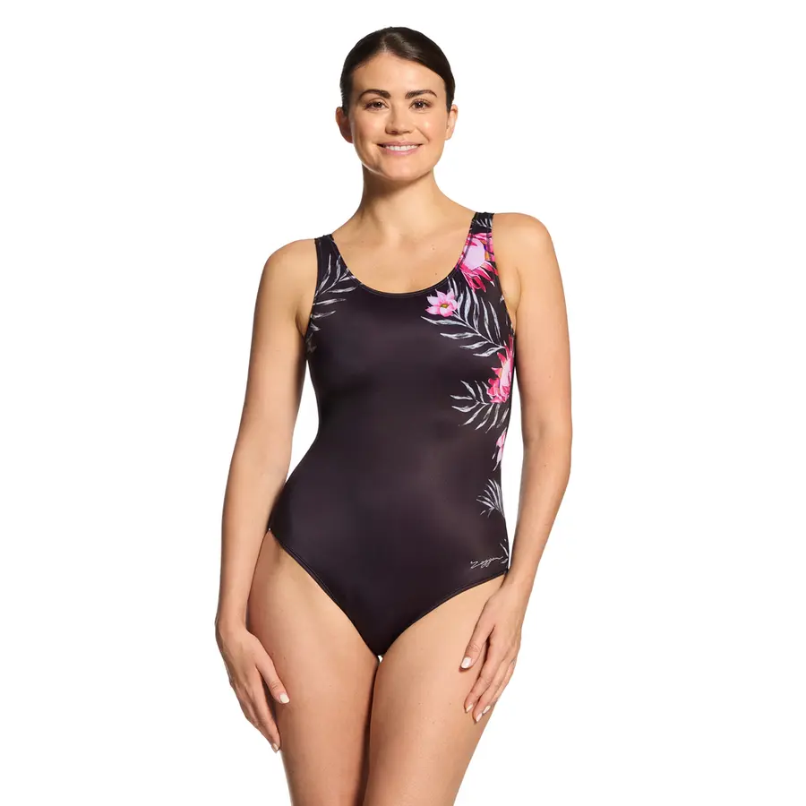 Safari Leaf Scoopback Badedrakt EU36 Zoggs | Svart/Flerfarget | Ecolast 