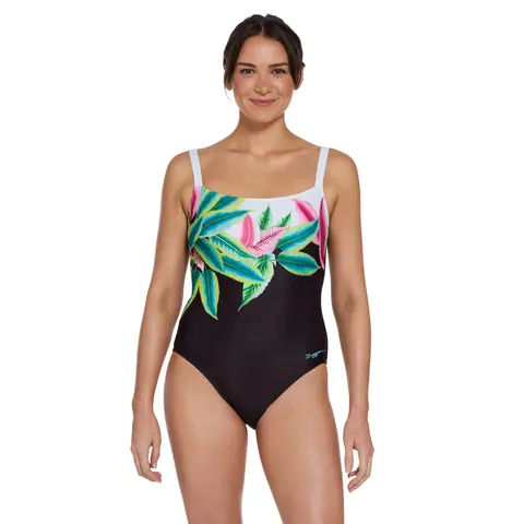 Plantopia Adj. Classicback Badedrakt Zoggs | Svart/Flerfarget | Ecolast