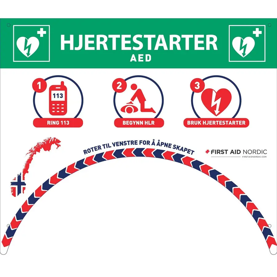 Tilbehør | Informasjonsplate Rotaid solid skap | Hjertestarter 