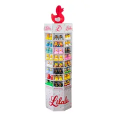 Salgsdisplay for 128 badeender Sjokkselger for 128 ender