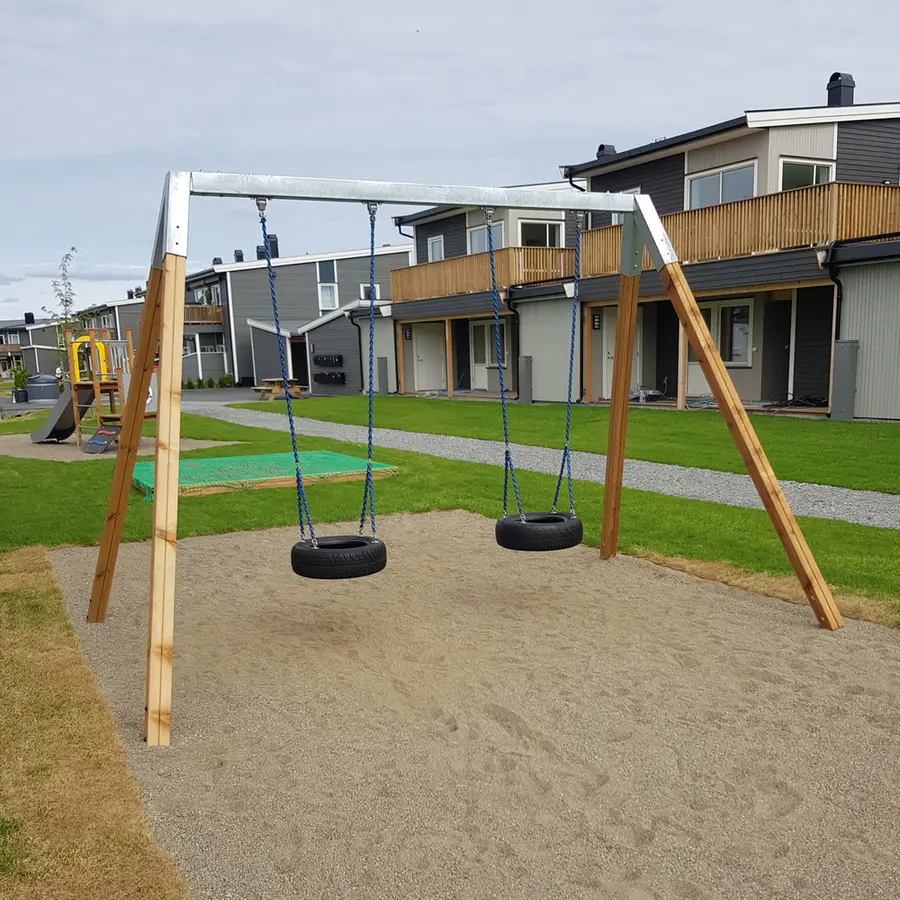 Huskestativ i tre og stål For 2 huskeseter 