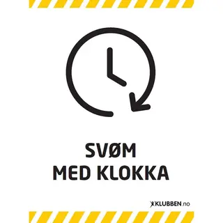 Skilt A3 - Sv&#248;m med klokka Hvitt skilt med svart tekst