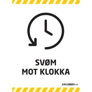 Skilt A3 -  Sv&#248;m mot klokka Hvitt skilt med svart tekst
