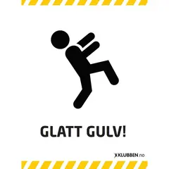 Skilt A3 - Glatt Gulv! Hvitt skilt med svart tekst