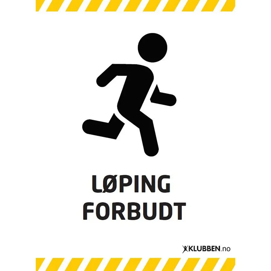 Skilt A3- Løping forbudt Hvitt skilt med svart tekst 