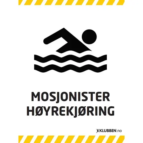 Skilt A3 - Mosjonister - H&#248;yrekj&#248;ring Hvitt skilt med svart tekst