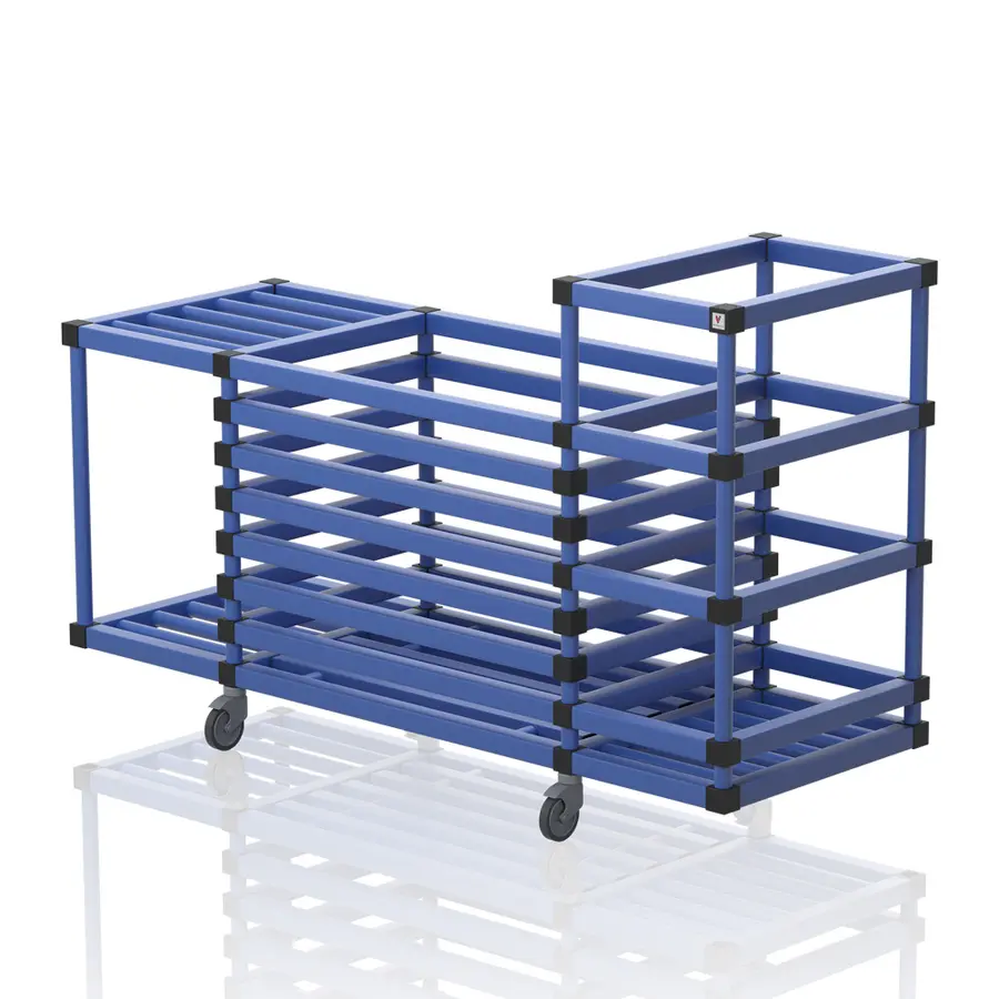 Multi utstyrsvogn med 2 rom og 2 hyller Blå oppbevaringsvogn til svømmehall 