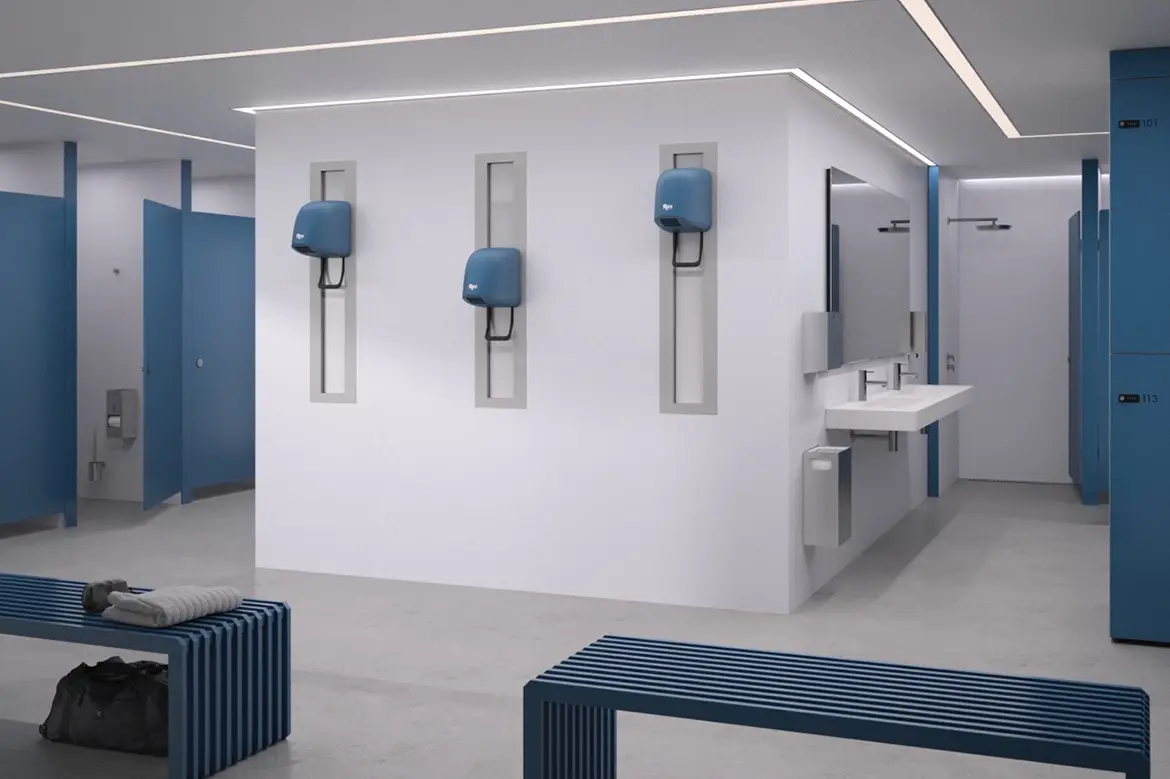 Veggmonterte hårfønere til svømmehaller, idrettshaller og flerbrukshaller